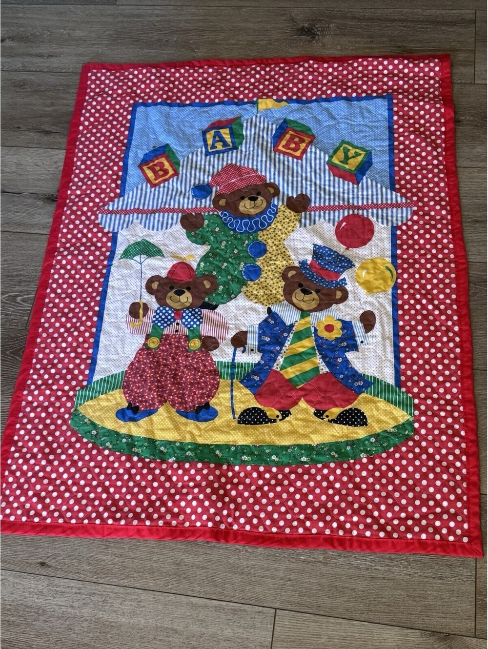Vintage Clown Bear Baby Quilt
